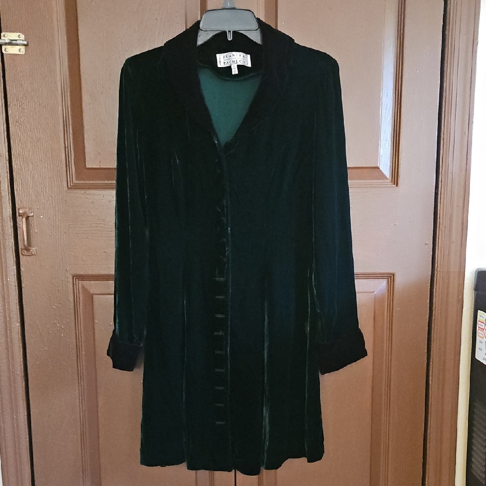 Green Velvet Button Up Coat